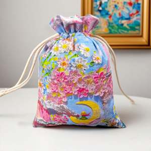 Colorful Recyclable Cotton <b>Bags</b> Clothing Embroidered Aqueous Coating Gilded Star Moon Hot Stamping Jewelry Candy Gift Packaging - Product Image 6