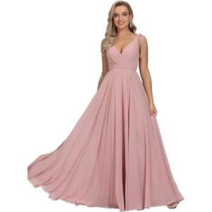 Abiti da sera eleganti da donna, senza maniche, in chiffon, con scollo a V e spalline sottili, per feste, spiaggia ed eventi estivi - Product Image 1