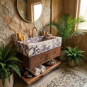 Lavabo Rettangolare in Marmo Calacatta Viola Personalizzato, <span class=keywords><strong>da</strong></span> <span class=keywords><strong>Appoggio</strong></span> o Sospeso, per <span class=keywords><strong>Bagno</strong></span> e Arredo Sala <span class=keywords><strong>da</strong></span> <span class=keywords><strong>Bagno</strong></span> - Product Image 6
