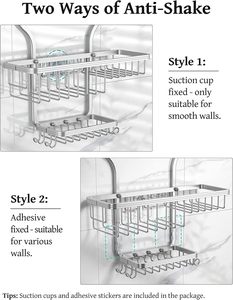 Panier de rangement pour douche sans perçage, gain de place, à suspendre au-dessus de la douchette, pour shampoing et accessoires de douche - Product Image 5