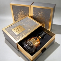 Boîte cadeau rigide pour vin avec insert floqué, couvercle à charnière, emballage pour spiritueux avec dorure à chaud, pour une seule bouteille de liqueur ou de brandy