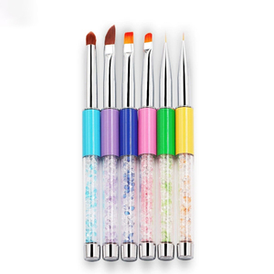 Pinceau de nail art en forme de couteau français, manche acrylique, poils ovales ondulés, pinceau plat et rond pour liner, avec couvercle dégradé - Product Image 1