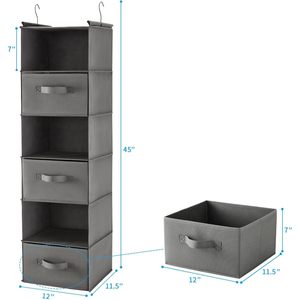 Organisateur de placard suspendu à 6 niveaux, 33x15x85cm, étagère de rangement pliable pour chambre à coucher avec crochets, gris - Product Image 3