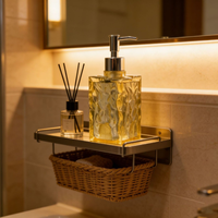 Distributeur de lotion en résine carré jaune ambre texturé de luxe, surface ondulée, distributeur de savon liquide en résine jaune clair texturé
