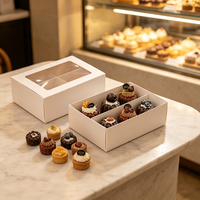 Boîte de boulangerie en gros à fenêtre longue, robuste, blanche, avec insert à 6 compartiments, pliable, imprimée sur mesure pour mini-gâteaux, mousses et pâtisseries