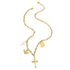 Collana pendente Vintage in acciaio inossidabile con angelo e perle 18K placcato oro Christian <span class=keywords><strong>Cross</strong></span> collana da donna - Product Image 5