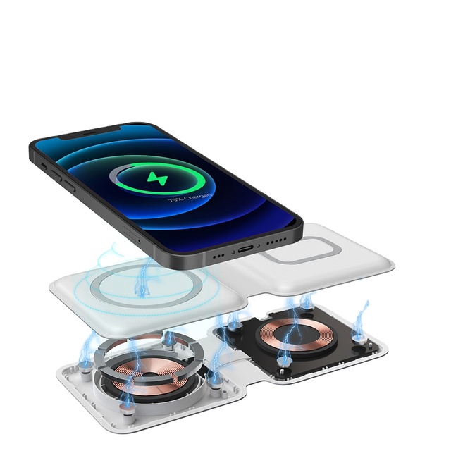 Office Desktop Cell Phone Custom Logo Portable Foldable Magnetic QC3.0 2 1 Fast Wireless Charger Station 15W Quick Charging Pad