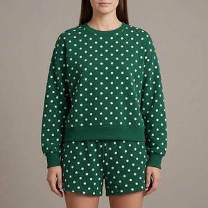 <b>Women</b>’s Polka Dot Sweatshirt Set <b>Long</b> Sleeve Mock neck Pullover Matching Casual Drawstring <b>Shorts</b> Two Piece Lounge Outfit Trendy - Product Image 1