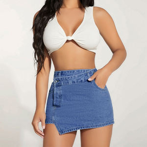 <span class=keywords><strong>Jupe</strong></span> <span class=keywords><strong>en</strong></span> <span class=keywords><strong>jean</strong></span> taille haute à ourlet asymétrique <span class=keywords><strong>Jupe</strong></span> courte <span class=keywords><strong>en</strong></span> <span class=keywords><strong>jean</strong></span> pour femme - Product Image 5