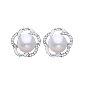 Pendientes de Perlas Akoya Carat Mace, Plata 925 con Baño de Rodio, Blancos, Redondos, AAA, Geométricos, Joyería para Mujer, para Boda - Product Image 1