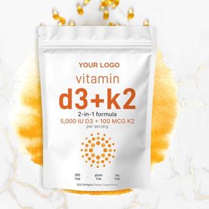 Venta caliente de fábrica Suplemento DE SALUD Vitamina D3 K2 Softgel Materia prima vegana 10000iu Vitamina D3 K2 Cápsulas - Product Image 2