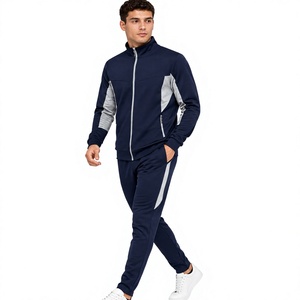 Unisex <b>Navy</b> Blue Grey Full-Zip Stand Collar Jacket <b>Jogger</b> Pants Tracksuit Set 100% Cotton Breathable Quick-Dry Eco-Friendly - Product Image 5