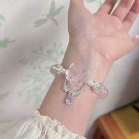 Bracelet unisexe fait main en pierre naturelle et perles de fer, motif Masque de renard rose et Ailes d'ange, style ange gardien élégant