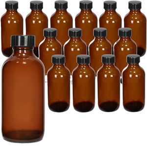 Botella de Vidrio Ámbar Boston con Tapa de <span class=keywords><strong>Polietileno</strong></span> Negra, Frasco Redondo de Vidrio de 4 oz para Aceites Esenciales y Perfumes, Capacidad de 120 ml - Product Image 1