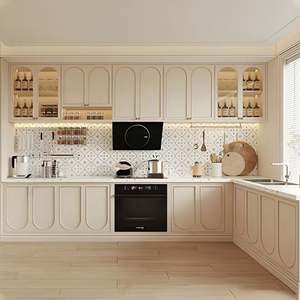 Ensemble de cuisine complet en bois de chêne rouge, style français, couleur crème, conception de la maison entière gratuite - Product Image 3