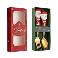 Mignon Père Noël en acier inoxydable arbre de Noël Souvenir cuillère vaisselle ensemble avec fourchette dans une boîte-cadeau pour les décorations de fête