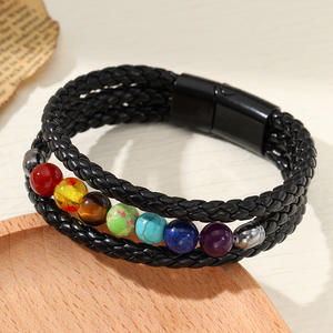 Fashion High Quality Multi-layer <b>Leather</b> Rope Stainless Steel Buckle <b>Bracelet</b> Stone Beaded <b>Bracelet</b> for <b>Men</b> and Women - Product Image 5