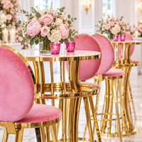 Table de bar carrée avec plateau en verre, en acier inoxydable doré, mobilier de bar pour mariage, hôtel, banquet
