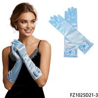 PESENAR Gants longs de princesse enchantée en satin bleu clair avec nœud et cristal-parfaits pour les soirées à thème royales