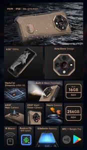 สมาร์ทโฟน Ulefone 5G รุ่นทนทาน ขนาด 6.56 นิ้ว พลัส 8+256GB กล้องมองกลางคืน NFC กันน้ำ แบตเตอรี่ 10360mAh ระบบปฏิบัติการ Android 16 รุ่น Ulefone Armor X16 Pro - Product Image 6