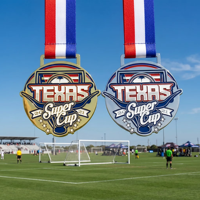 Médailles de sport sur mesure pour la Super Coupe de football, en émail 3D souple, plaquées or et argent, en alliage de zinc, récompense personnalisée pour les vainqueurs de championnat