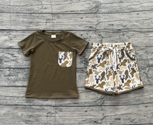 Conjunto de 2 Piezas RTS para Niños, Camiseta y Pantalones Cortos con Estampado de Camuflaje de Ciervo, Ropa Casual de Primavera/Otoño, 95% Algodón - Product Image 2