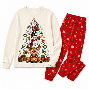 Kerstpyjama's 2026 Kerstboomthema Casual Loungewear Lange Mouwen Lange Broeken Familie Ouder-kind Pyjamaset - Product Image 5