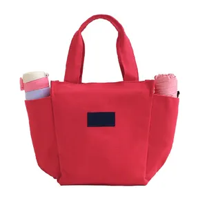 Bolsa de lona unissex grande com zíper, bolsa portátil de cor sólida para almoço da mamãe, bolsa portátil com zíper