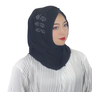 Высокое качество, малазийский шарф с блестками, с кристаллами тудунг, мусульманские шали с жемчугом, однотонный шифоновый халамирский трикотаж, мгновенный хиджаб