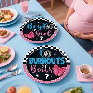 Kit de Décorations Personnalisées pour Révélation du Sexe du Bébé : Comprend des Motifs Brûlés, Assiettes, Toile de Fond, Nappes, Ballons et Autocollants - Product Image 5