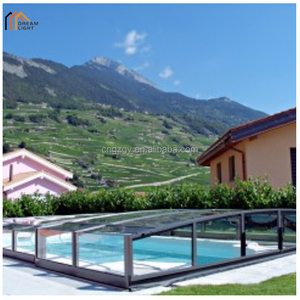 Hiện đại ngoài trời có thể tháo rời thiết kế Tempered Glass mái có thể thu vào trượt không thấm nước khung nhôm hồ bơi phong cách nhiệt đới - Product Image 3