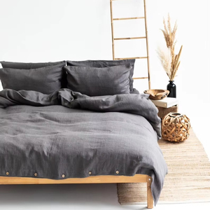 100% <b>Linen</b> OEKO-TEX Certified Shabby Chic Duvet Cover <b>Set</b> 200TC Button Closure Includes King/Queen Size 2 Solid Envelope Pillow - Product Image 1