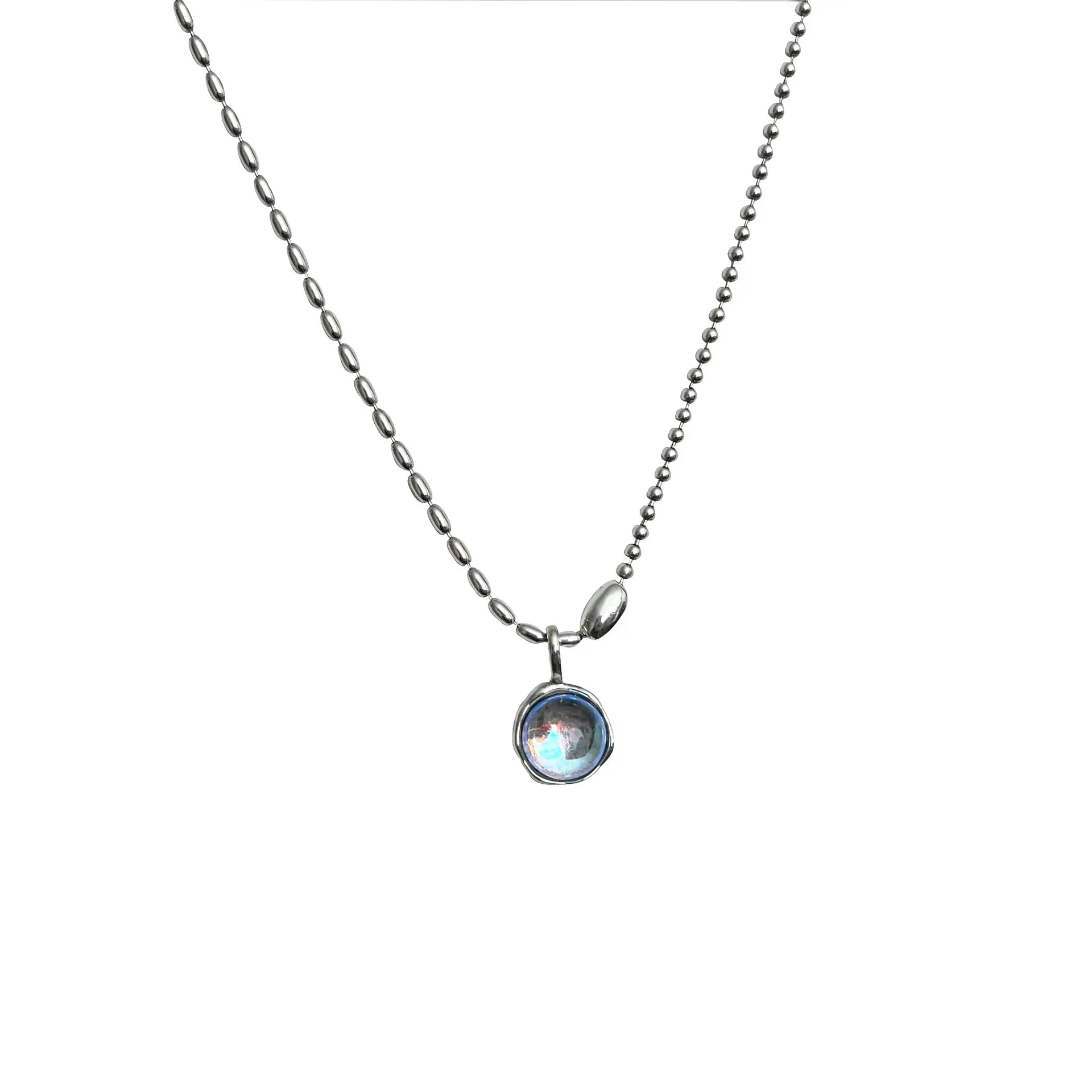 Groothandel Licht Luxe S925 Sterling Zilveren Rijstkorrel Parel Maanlicht Stenen Ketting