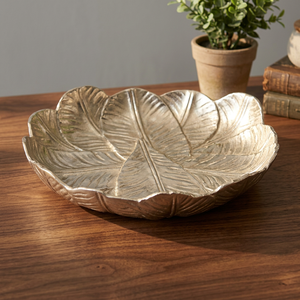 <b>Silver</b> Leaf-Shaped Serving <b>Tray</b> Polished Metal <b>Decorative</b> Residential Use - Product Image 2
