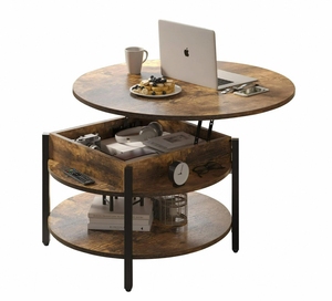 Farmhouse-Style 2-Tier Small Circle Dining <strong>Table</strong> with Hidden Compartment Lift-Top Design for Storage for Living Reception Rooms - Product Image 3