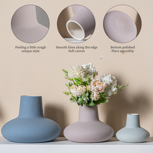 Vase en céramique de bureau de haute qualité ornements nordiques aux tons froids Vase à fleurs atmosphère mariage support en bois écologique - Product Image 5