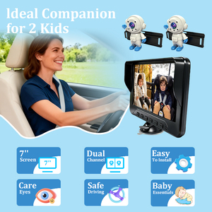 Moniteur de voiture à double écran 7 pouces 720P pour bébé et enfant, caméra de sécurité pour siège auto bébé, pour jumeaux, avec vision nocturne - Product Image 1