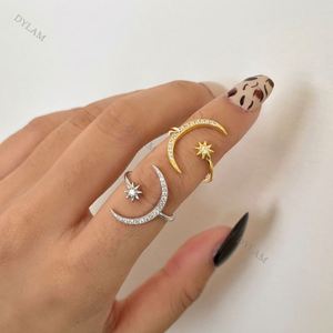 Dylam Hot INS Style Simple Love Jewelry Women Girl <b>Spinner</b> <b>Ring</b> Open Adjustable 925 Sterling <b>Silver</b> CZ Moon Star Stackable <b>Rings</b> - Product Image 3