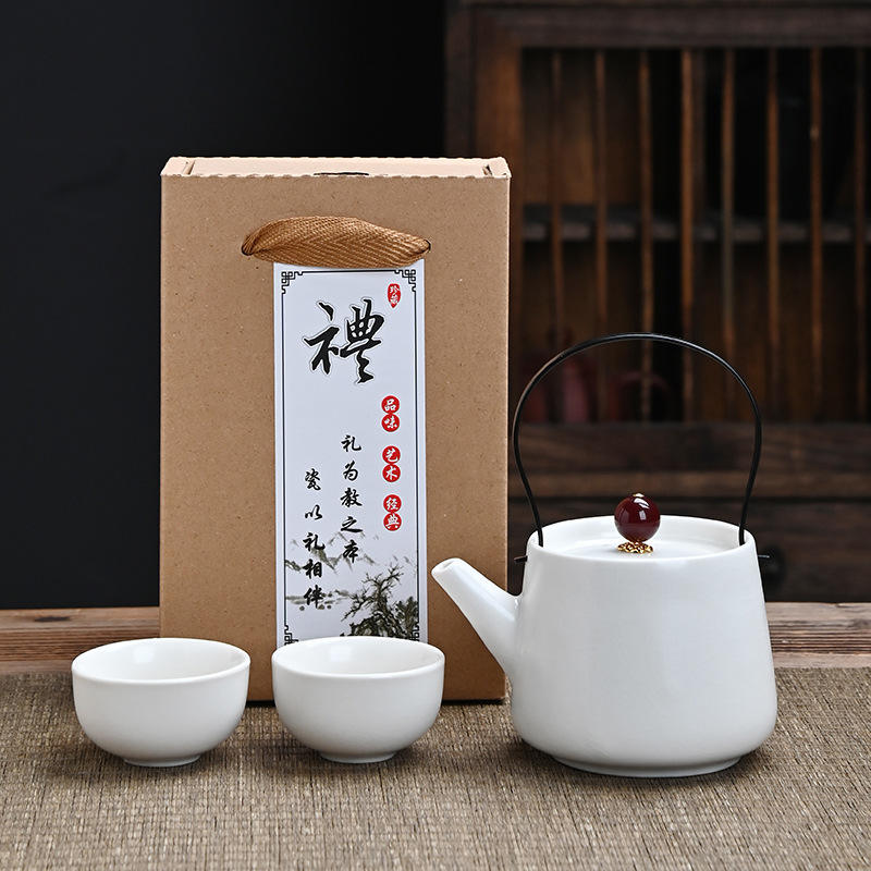 Ru ware teapot with handle, white 2 cups