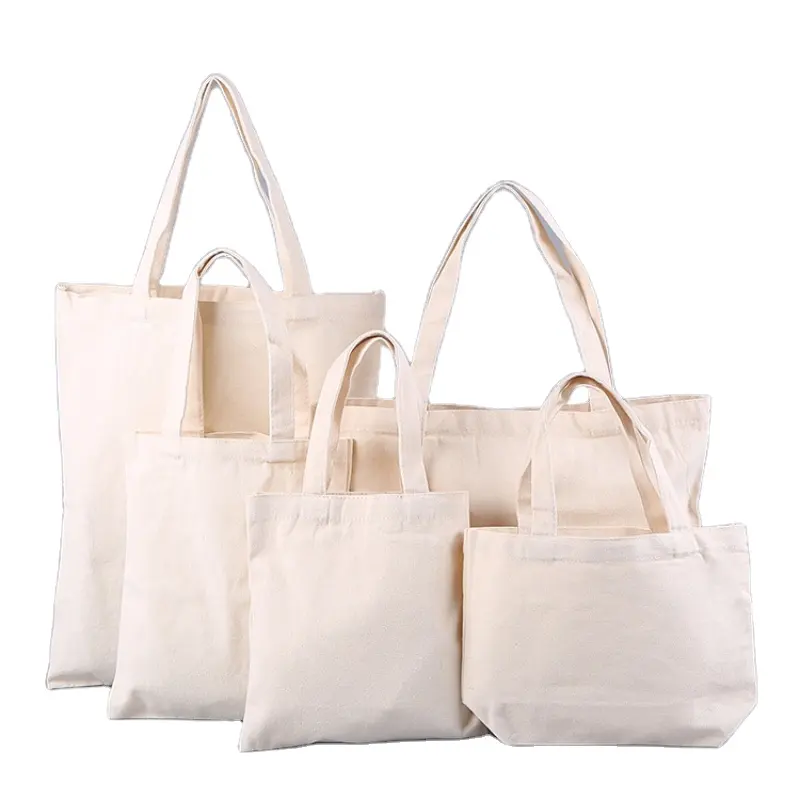 Venta al por mayor Bolsa de lona en blanco liso Logotipo de impresión personalizada compras bolsa de lona de algodón reciclado