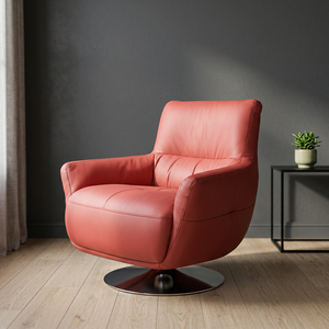 Sillón Giratorio Moderno de Cuero Sintético Rojo, Respaldo Sólido, Silla de Ocio Contemporánea para Sala de Estar, Base de Metal - Product Image 2