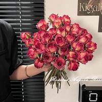Retro Angola Rote Künstliche Rosen mit Verbrannten Kanten Blumenstrauß Hochzeits-Heimdekoration Tischarrangement Handgehaltene Blumen DIY