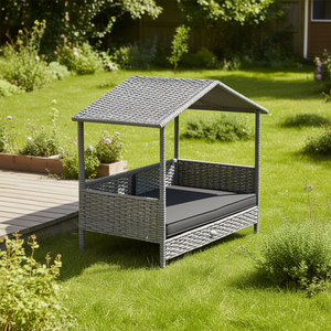 Gray Rattan <b>Canopy</b> <b>Bed</b> Outdoor Pet Furniture Water-Resistant Modern Design Large Breed <b>Dog</b> House Rectangle Shape - Product Image 2