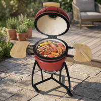 Pemanggang BBQ Keramik Kamado 21 Inci Tanpa Asap, Lapisan Enamel, Termometer Terpasang, Untuk Penggunaan Luar Ruangan dan Rumah Tangga