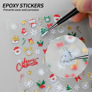 Autocollants d'ongles de Noël colorés non toxiques en plastique 5D, motifs mignons Père Noël, bonhomme de neige, flocons de neige, rennes, adhésifs pour ongles, décalcomanies d'<span class=keywords><strong>hiver</strong></span> - Product Image 5