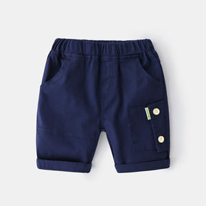Pantalones Cargo Cortos de Algodón para Niños, Color Azul Oscuro, Marca para Niños, con Bolsillos y Decoraciones de Botones - Product Image 1