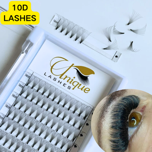 Extensions de cils professionnelles uniques 10D pré-fabriquées à tige courte, volume en éventail, en fibre PBT coréenne thermosoudée, véganes et sans cruauté animale - Product Image 1