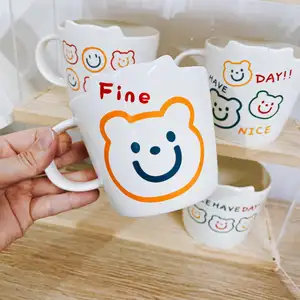 Korean bear ceramic mug cute cartoon children's breakfast 400ml milk cup for present creative high-value gift cup