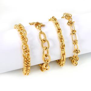 Pulsera de Acero Inoxidable con Baño de Oro de 18k, Diseño de Cadena Doble Trenzada, Texturizada y Resistente al Agua, para Mujer, Venta al por Mayor - Product Image 1