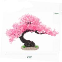 Ornement d'aquarium en forme d'arbre de cerisier artificiel avec base en céramique, plante aquatique simulée, décoration de l'aquarium